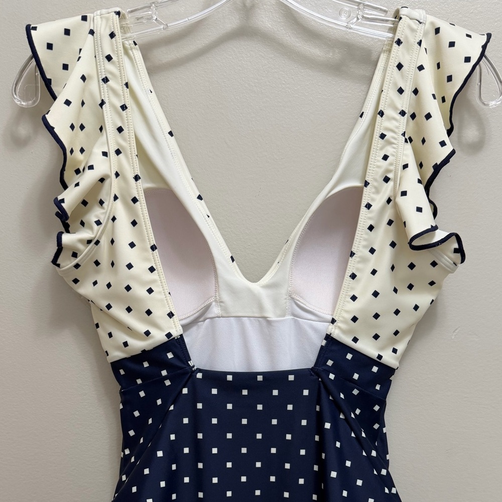 Summersalt The Ruffle Backflip One Piece Swimsuit Square Dot Blue Ivory Size 4 - Picture 8 of 12